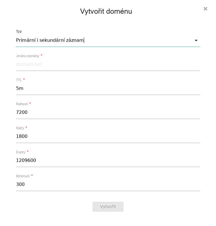 Nastavení domény s primárním a sekundárním serverem.