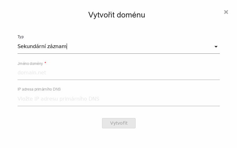 Nastavení domény pro sekundární server.