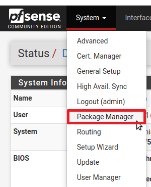 Výběr Package Manageru na screenshotu